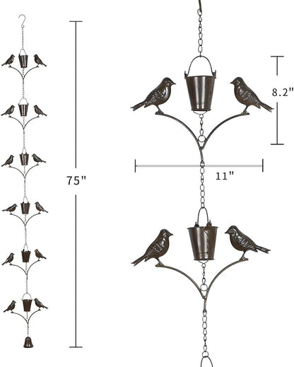 TZSSP Rain Chain,Copper Rain Chains-7 Cups,6.3FT Bird Rain Chain,Adjustable Rain Catcher Chain for Outdoor Garden Decor,Replacement Downspout for Gutters,Black