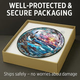 Stained Glass Window Hanging - Sunset Ocean Whale Sun Catchers Indoor Stained Glass Panels Wall Decor for Mom Wife Lovers Festive
