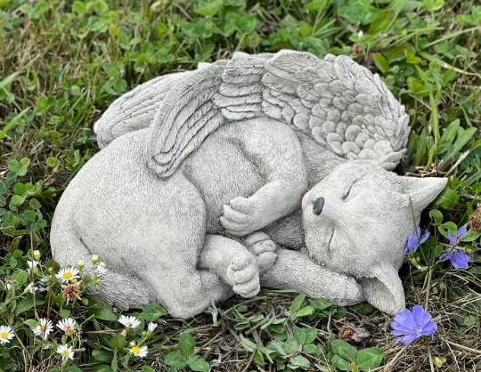 Cat Angel Statue Stone Sleeping cat Figurine Pet Memorial Headstone Grave Decoration Concrete Garden Statue Personalized cat Loss