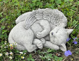 Cat Angel Statue Stone Sleeping cat Figurine Pet Memorial Headstone Grave Decoration Concrete Garden Statue Personalized cat Loss
