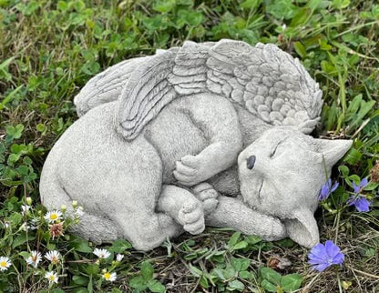 Cat Angel Statue Stone Sleeping cat Figurine Pet Memorial Headstone Grave Decoration Concrete Garden Statue Personalized cat Loss