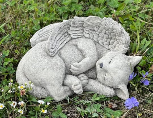 Cat Angel Statue Stone Sleeping cat Figurine Pet Memorial Headstone Grave Decoration Concrete Garden Statue Personalized cat Loss