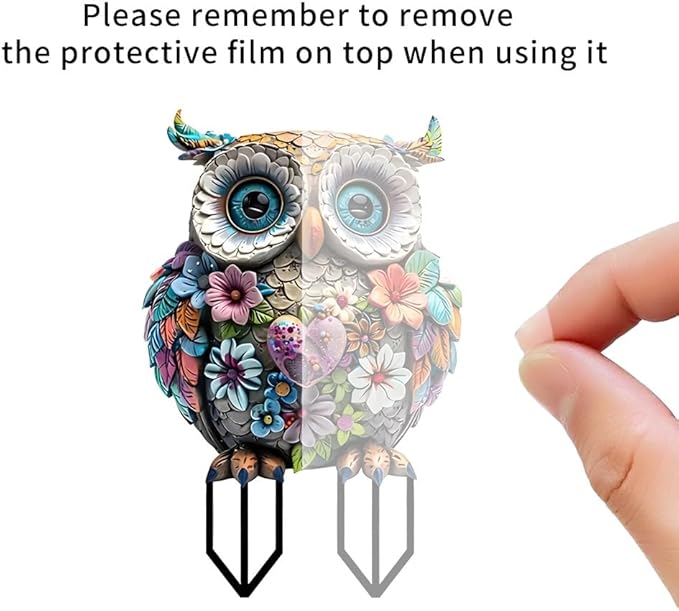Garden Stake Decor, Acrylic 2D Flat Cute Animal Statue, Fairy Sculptures Ornament Indoor Outdoor Yard Lawn Pot Plant Decorative Accessories (Bohemian owl)