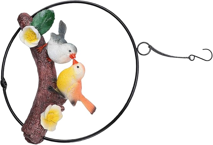 Zerodis Hanging Birds Statue Exquisite Decoration with Iron Ring Perfect for Garden and Patio Decor (Green Yellow) (Green Yellow) ()
