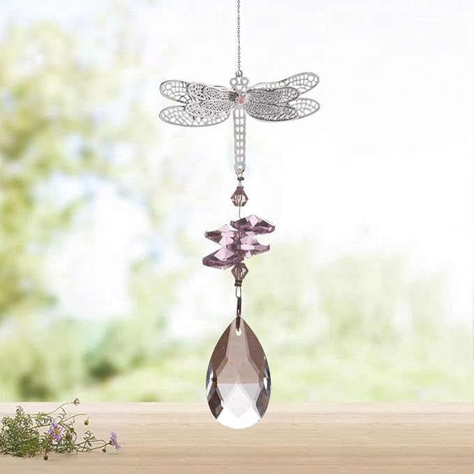 WEISIPU Crystal Suncatcher Prism - Dragonfly Suncatchers for Windows Hanging Rainbow Maker for Windows, Christmas Tree Decor, Gifts (Pink)