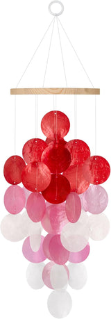Wind Chimes for Outside, Handcrafted Capiz Shells Windchime Coastal Style Decor for Indoor/Outdoors, Garden Decors, Great Gift for Women, Beach Hanging Decor, Wind Chimes Lovers (Red Pink Gradient)