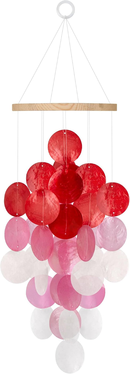 Wind Chimes for Outside, Handcrafted Capiz Shells Windchime Coastal Style Decor for Indoor/Outdoors, Garden Decors, Great Gift for Women, Beach Hanging Decor, Wind Chimes Lovers (Red Pink Gradient)