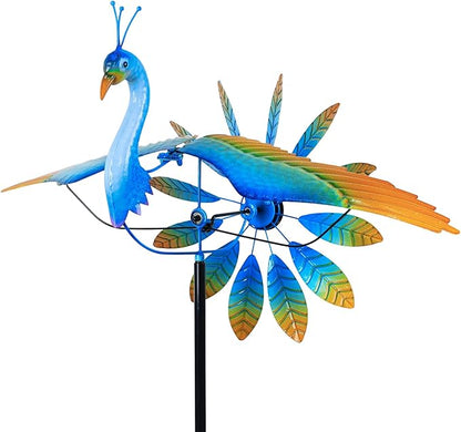 hogardeck Wind Spinner Outdoor, 60" Metal Peacock Wind Spinner with Heavy-Duty Stakes, Multi-Color 360° Rotating Wind Sculpture Kinetic Yard Art for Home Outside Garden Lawn Backyard Patio Decor