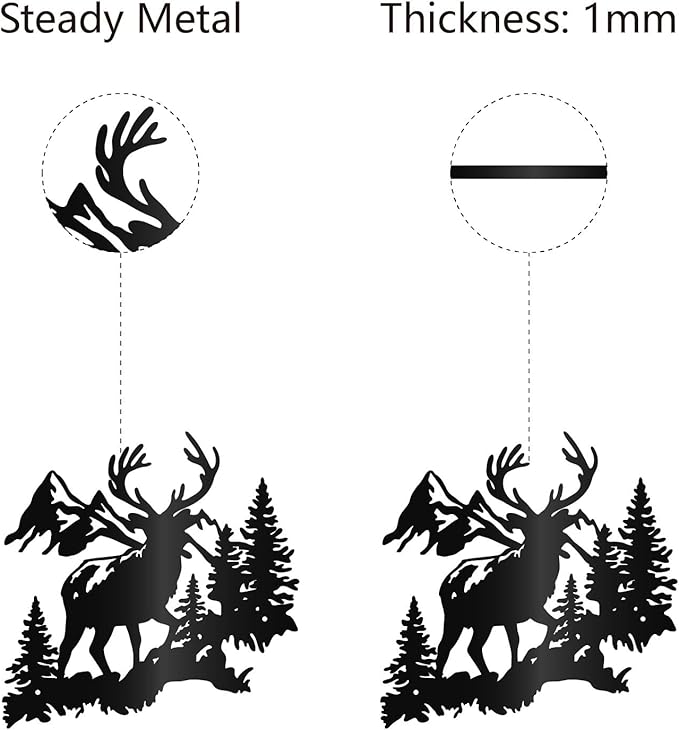 CREATCABIN Reindeer Metal Wall Art Black Elk Deer Wall Sculpture Iron Wall Decor Living Room Decoration Kitchen Display Gift for Family Friends Christmas Housewarming Party Birthday 11.8x11.8 Inch