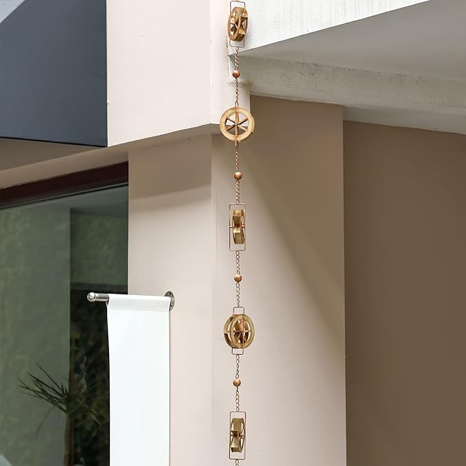 5-7/10-Feet Gutter Rain Chain,Water Wheel Rain Catcher Chain Outdoor Garden Decorative Art
