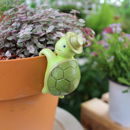 Cute Cartoon Tortoise Flower Pot Hugger Figurine Resin Climbing Turtle Statue Outdoor Hanging Animals Sculpture Planter Pot Decorations for Garden Patio Lawn Yard Ornaments