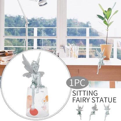 Sitting Fairy Garden Statue,Angel Yard Statues Outdoor Resin Crafts Flower Decor Park Lawn Decoration Home Patio Garden(Color:White)