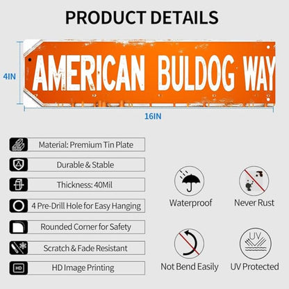 American Bulldog Tin Decor 16 * 4 Inches "AMERICAN BULDOG WAY" Pet Room/Patio Wall Art - Retro Dog Accent, Bulldog Decor, Pet Metal Sign