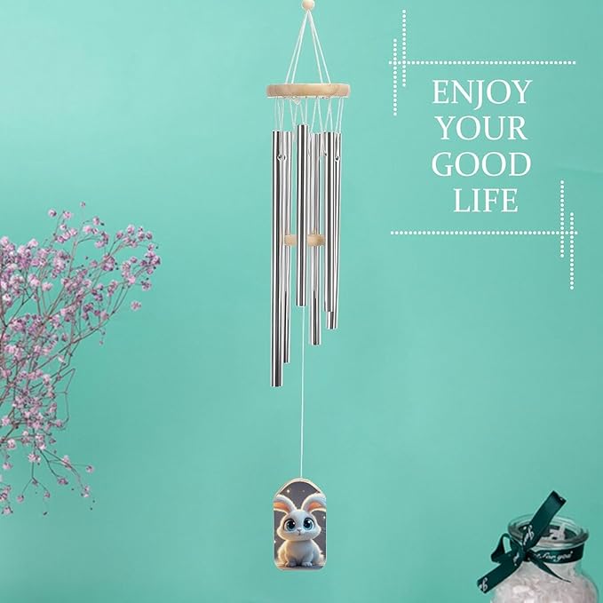 Large Aluminium Wind Chimes for Outside, Soothing Melodic Memorial Wind Chime Outdoors Windchimes for Garden Patio Decor, Cute Cartoon Rabbit Wind Chimes Gift for Mom Women Neighbors