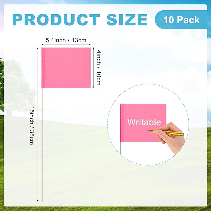 M METERXITY 10-Pack Blank Marking Flags, 15x5.1x4 Inch Waterproof Yard Flags Marking for Lawn/Garden/Irrigation/Landscape/Sprinkler/Survey/Dog Training/DIY [Pink]