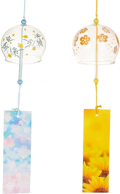 Glass Wind Chimes Set of 2, Handcrafted Wind Bells, Home Garden Wedding Indoor Outdoor Decoration, for Kids Friends