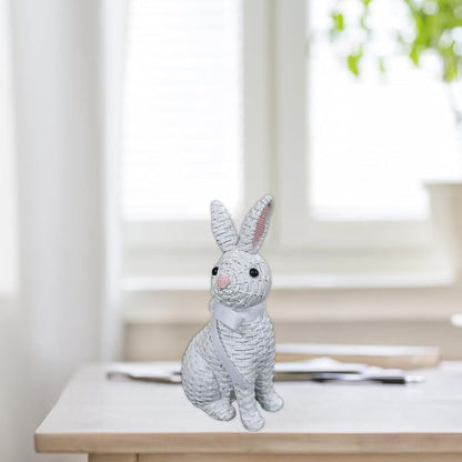 Rattan Rabbit Bow Resin Ornament (8.1in White Seat, Multi Color) for Home Decoration and Easter Gift