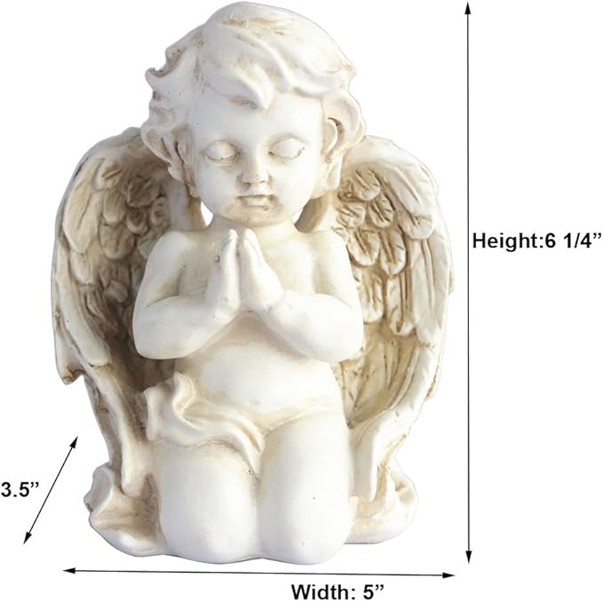 KiaoTime Vintage Kneeling Praying Cherub Statue Angel Statue Figurine Indoor Outdoor Home Garden Decoration Wings Angel Statue Sculpture Memorial Statue
