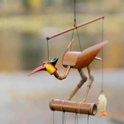 Cohasset Gifts Bamboo Wind Chimes | Natural Soothing Melodic Tones | Wood Outdoor Home Decor for Patio or Garden | Thoughtful Gift or Hang on Your Own Deck|#147 “Rodney” Bobbing Head Bird Wind Chime