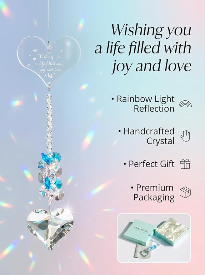 Crystal Heart Suncatcher Kit for Indoor Window Hanging Prism,Healing Rainbow Maker, for Her Birthday and Holidays, Room Garden Outdoor Decor, Pet Gift (Pastel)