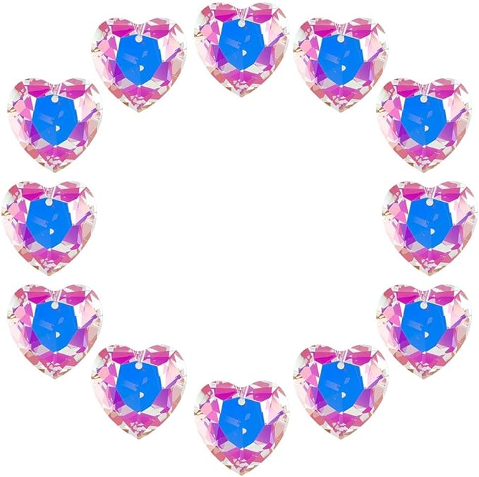 1 Box 12Pcs 1.06 Inch Crystal Heart Prism Suncatcher Glass Heart Ornament Small Clear AB Lamp Prisms Charms Bulk Rainbow Maker Suncatchers for Windows Room Garden Wedding Decoration Pendant