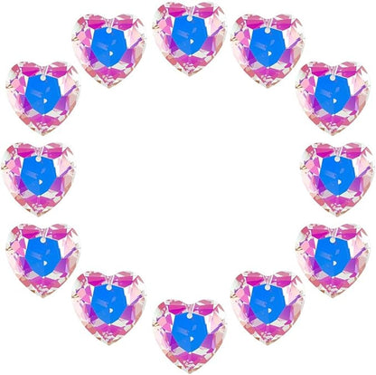 1 Box 12Pcs 1.06 Inch Crystal Heart Prism Suncatcher Glass Heart Ornament Small Clear AB Lamp Prisms Charms Bulk Rainbow Maker Suncatchers for Windows Room Garden Wedding Decoration Pendant