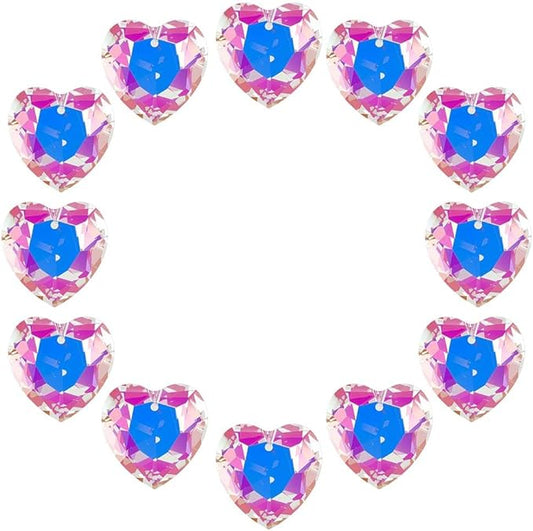 1 Box 12Pcs 1.06 Inch Crystal Heart Prism Suncatcher Glass Heart Ornament Small Clear AB Lamp Prisms Charms Bulk Rainbow Maker Suncatchers for Windows Room Garden Wedding Decoration Pendant
