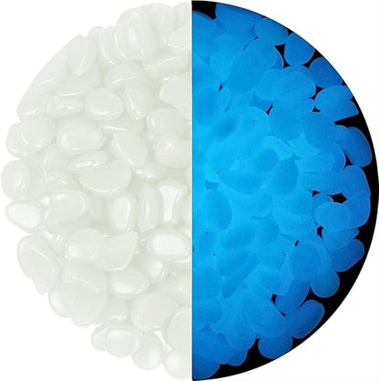 2.4Lbs 550 Pcs Glow in The Dark Stones Garden Pebbles Rocks Indoor Outdoor Decor Luminous Stone for Walkways Driveway Yard Grass Fish Tank(White in Daytime, Blue in Night)