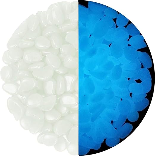 2.4Lbs 550 Pcs Glow in The Dark Stones Garden Pebbles Rocks Indoor Outdoor Decor Luminous Stone for Walkways Driveway Yard Grass Fish Tank(White in Daytime, Blue in Night)