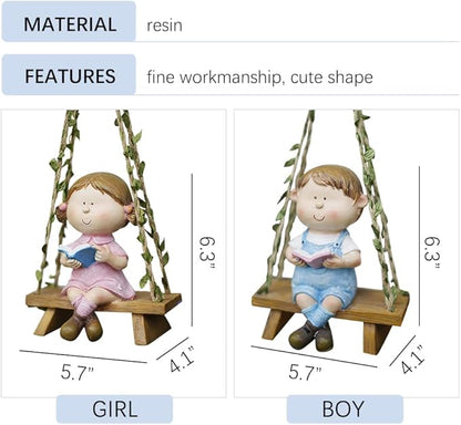WAYUTO Swing Garden Statue Ornament Cute Resin Boy Figure Hanging Hammock Outdoor Funny Garden Decor for Patio Yard Lawn Fence Pathway Backyard Landscape Tree