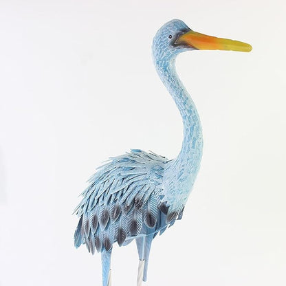 Blue Egret Statue Garden Decoration Collectibles Bird Figurine Metal Yard Art Animal Sculpture for Porch Outside Farmhouse