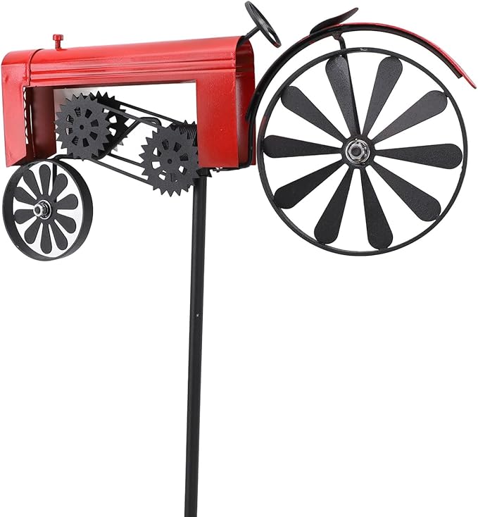Farm Tractor Windmill,Tractor Wind Spinner Yard Ground Stake Statue Garden Windmill Decoration Lawn Floor Stakes Art Ornament for Outdoor Garden Yard Patio Decor (Red)