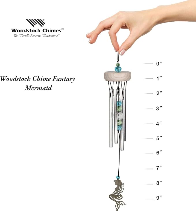 Woodstock Chimes Signature Collection, Woodstock Chime Fantasy, Mermaid 10'' Décor Designs - Small Chimes Wind Chimes for Outdoor, Patio, Home or Garden Décor (WCFM)