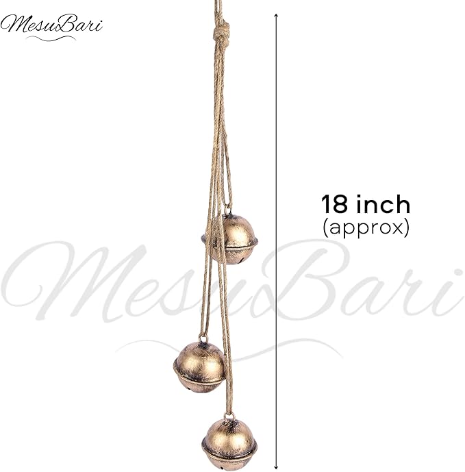 Decorative Cow Bell, 18" Hanging Bells Chime, Rustic Antique Brass Finish Metal Bells with Jute Rope, Tibetan Inspired Farmhouse Vintage Cascading Bell's for Indoor, Outdoor Patio, Garden & Wall Decor