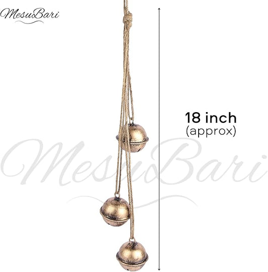 Decorative Cow Bell, 18" Hanging Bells Chime, Rustic Antique Brass Finish Metal Bells with Jute Rope, Tibetan Inspired Farmhouse Vintage Cascading Bell's for Indoor, Outdoor Patio, Garden & Wall Decor