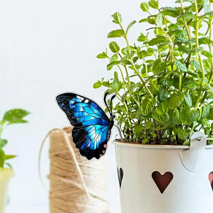 JOONOR 2 Pieces Stained Acrylic Butterfly Flower Pot Hugger Cute Animal Statue for Planter Hanger Decorations Outdoor Fairy Garden Planter Edge Accessories,Butterfly