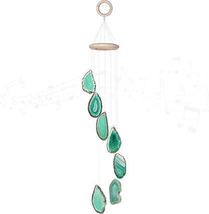 Cozy Tower Green Agate Wind Chimes for Outside Unique, Outdoor Home Garden Decor Geode Hanging Decorations