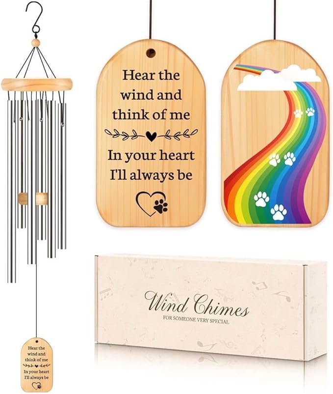 Loss of Dog Sympathy Gift, Rainbow Bridge Dogs Memorial Wind Chimes, 25.5 inch, Dog Memorial Gifts for Loss of Dogs, Pet Remembrance Passing Away Bereavement Gift, in Memory of Cat Present