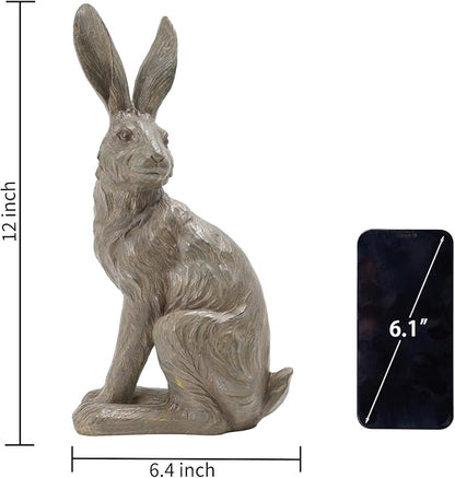 DiliComing Outdoor Rabbit Garden Statue - 12 Inch Large Easter Bunny Decor Grey Resin Animal Sculpture for Home Lawn Yard Decorations Womens Gifts