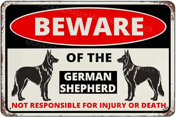 Beware Of The Dog German Shepherd Sign Aluminum Metal Tin Signs Outdoor Yard Sign Warning Sign For Fence Yard Home Kitchen Farm Garden Wall Decor 8x12 Inch