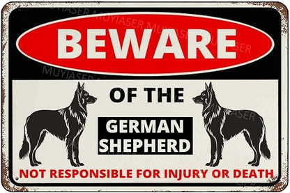 Beware Of The Dog German Shepherd Sign Aluminum Metal Tin Signs Outdoor Yard Sign Warning Sign For Fence Yard Home Kitchen Farm Garden Wall Decor 8x12 Inch