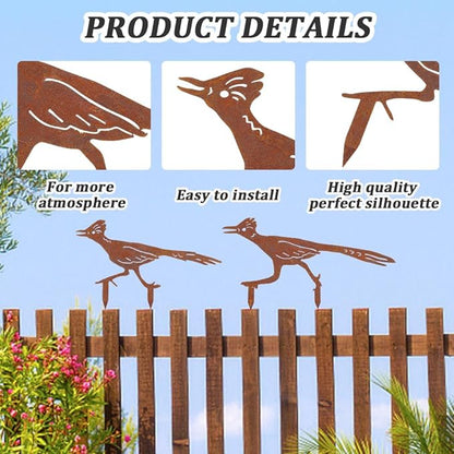 CREATCABIN 2Pcs Rusty Birds Fence Decoration Outdoor Metal Birds Decor for Yard Art Metal Craft Statue Ornaments Iron Sculptures Stakes Rustic Garden Decor for Farmhouse Yard Wall