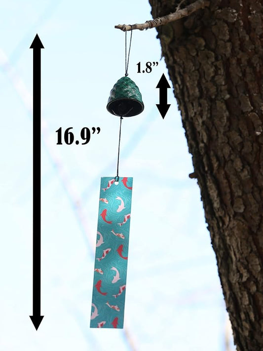 Japanese Wind Chime Cast-Iron Outdoor Ornament for Garden, Patio & Balcony, Hanging Metal Wind-Bell Decoration Gift, Blessing Pendant Windchimes & PVC Wind-Catcher, Pine Cone
