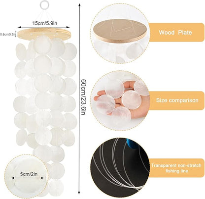 Wind Chimes for Outside - Handcrafted White Capiz Shells Windchime Coastal Style Decor for Indoor/Outdoors, Garden Decor, Great for Women, Wind Chimes Lovers and More