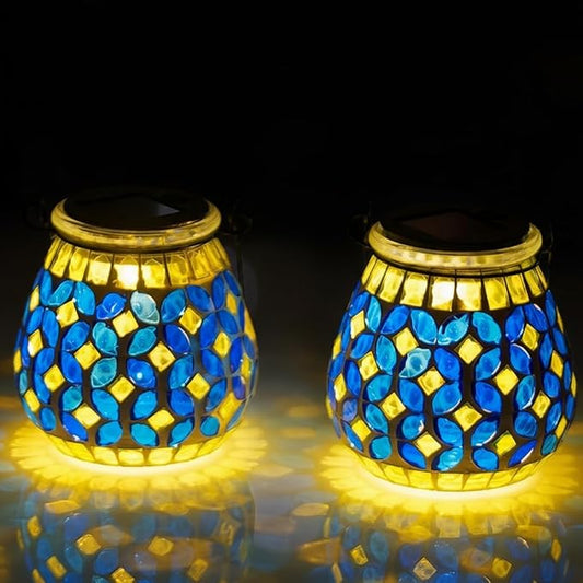 Starsoul 2 Pack Solar Lanterns Outdoor Waterproof, Gorgeous Mosaic Solar Lantern Outdoor Garden Decor, Solar Hanging Lights for Outside Patio Yard