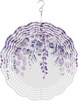 Stainless Steel Wind Spinner for Yard Garden Decoration, Purple Plant Eucalyptus Leaves Round Wind Sculpture Spinner 3D Crafts Hanging Ornaments for Indoor Outdoor, 8 Inch