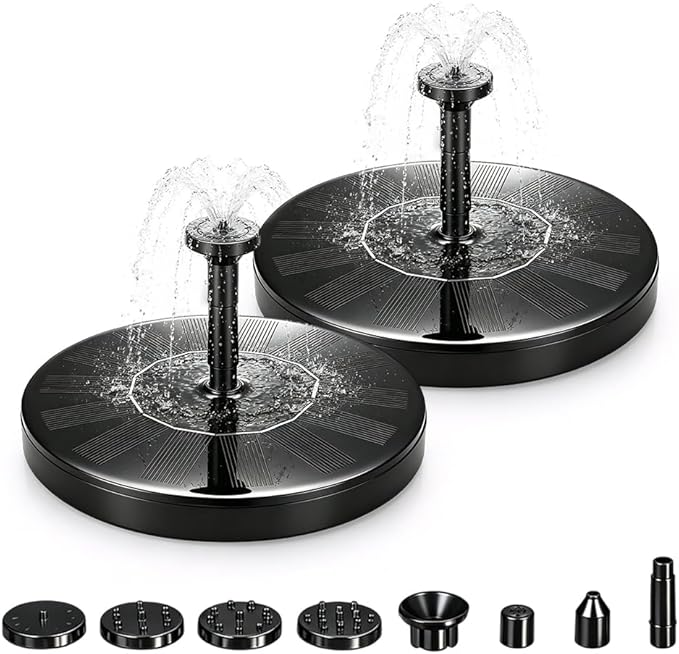 Solar Fountain for Bird Bath, 2026 New Floating Mini Solar Water Fountain with 6 Nozzles, Solar Birdbath Fountain for Garden, Pond, Pool, and Outdoor (2, 5.1in)