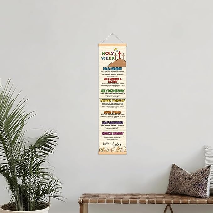 Happy Easter Decor, Holy Week Poster, Easter Story Banner Decor for Home Church, Bible Verse Wall Door Decoration, Church Activity Kids, Family Hanging of Scripture and Words Decorations 07