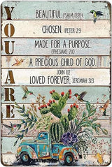 YOYI ART Bible Blessed Signs for Home Decor - Garden Patio Signs for Outside, Cactus Car Bird Vintage Metal Tin Signs for Backyard, Patio, Front Door, Porch, Farm House Wall Art Decor Art, 8 x 12 inch