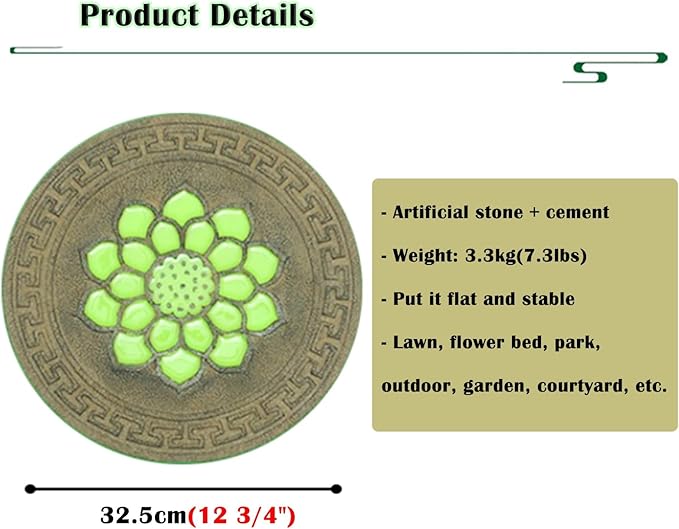 Stepping Luminous Stones for Garden, Lotus Pattern Outdoor Stepping Stone, Decorative Yard Art Step Stone for Walkways, Lawn, Patio, Path, Flower Bed, 3pcs, Style 1